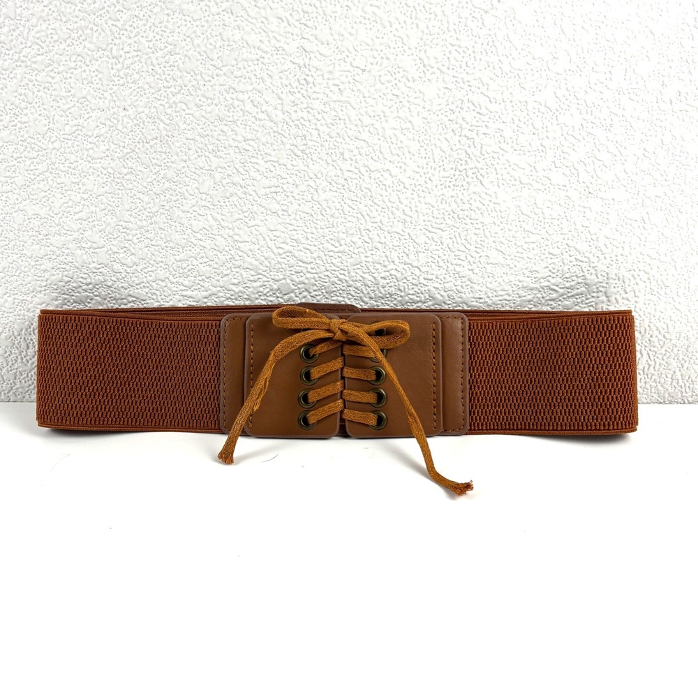 Corset Cinch Belt Women One Size Brown Lace Up Elastic Wide Renaissance Boho
